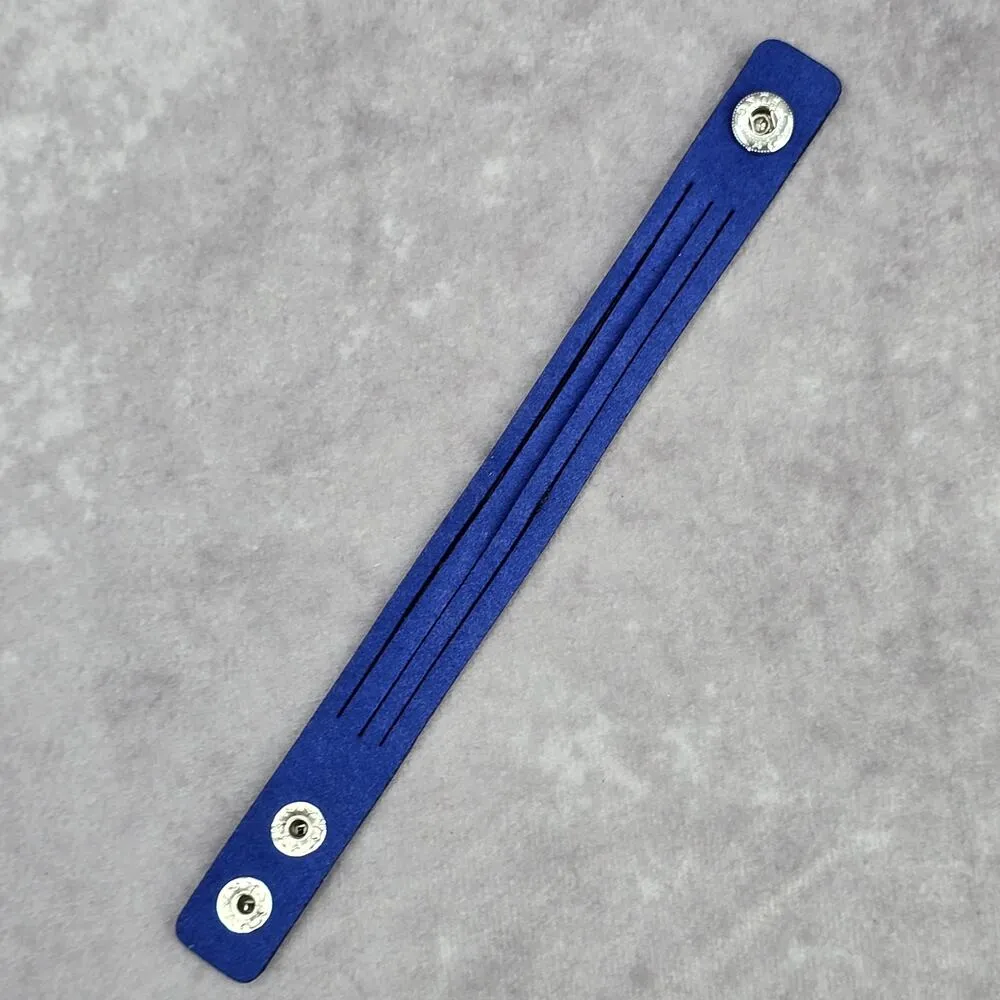 Blue Gemstone Rhinestone Faux Leather Snap Cuff Bracelet Fashion Jewelry - Image 3