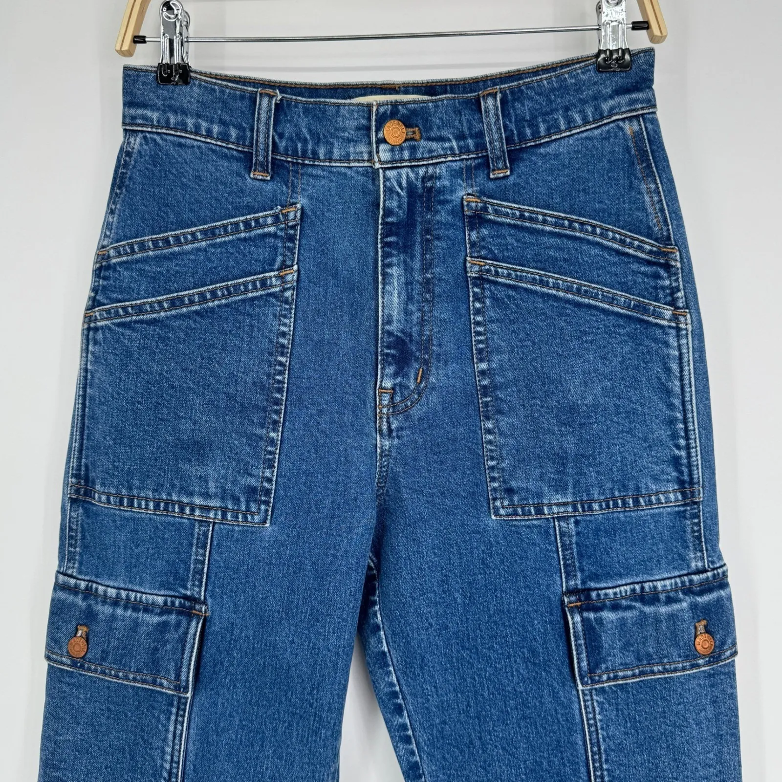 Madewell 90s Straight Cargo Jeans Size 26 Blue Denim‎ High Rise Utility Pockets - Image 5