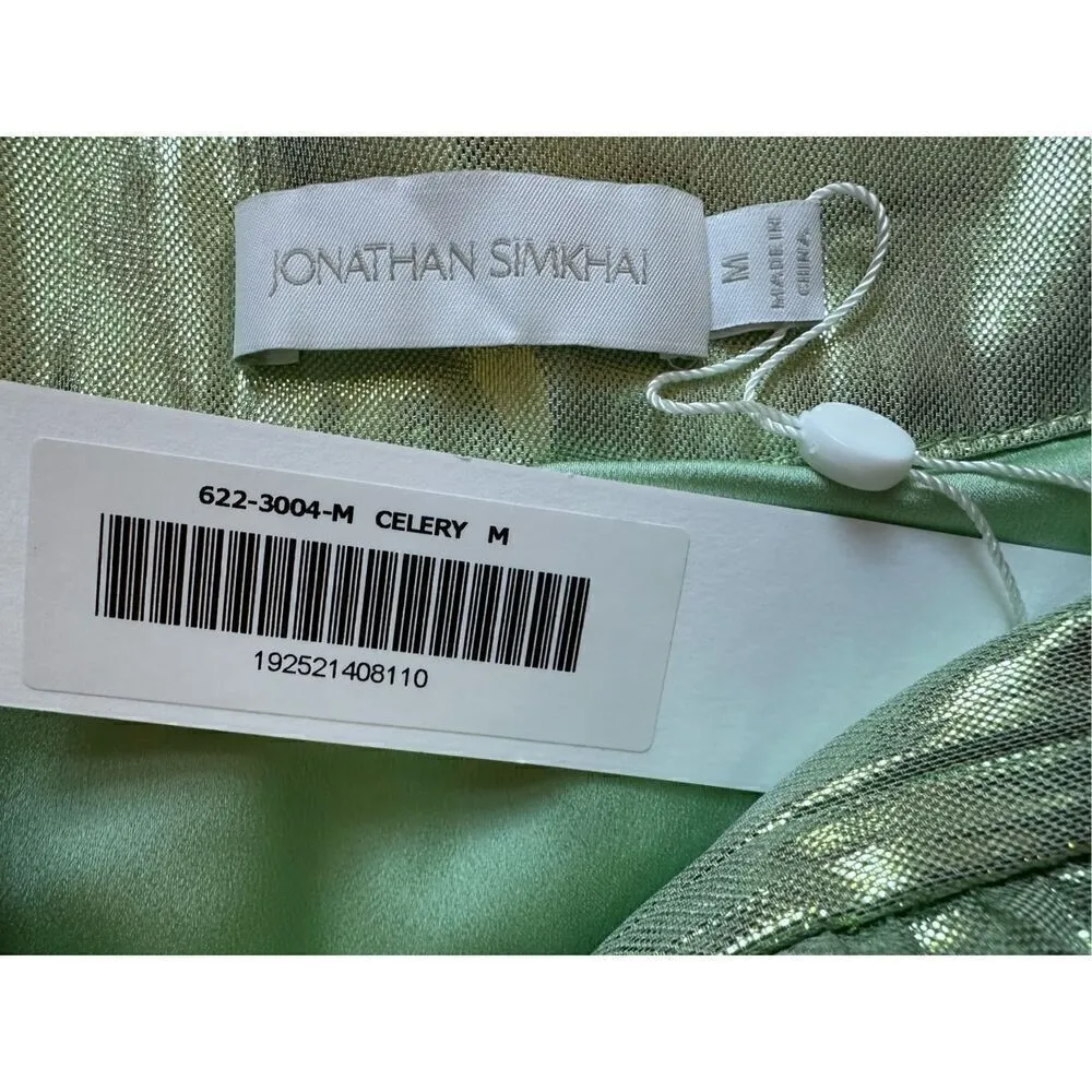 Jonathan Simkhai The Cassia Metallic Chevron Silk/Lurex Midi Skirt in Celery - Image 5