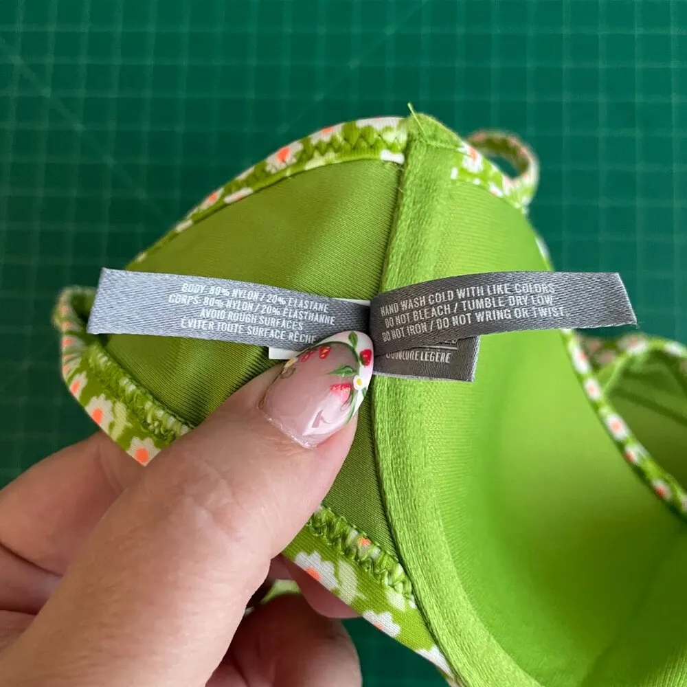 Aerie Women 32B Green White Ditsy Floral Bikini Top Underwire Lightly Lined Swim - Image 9