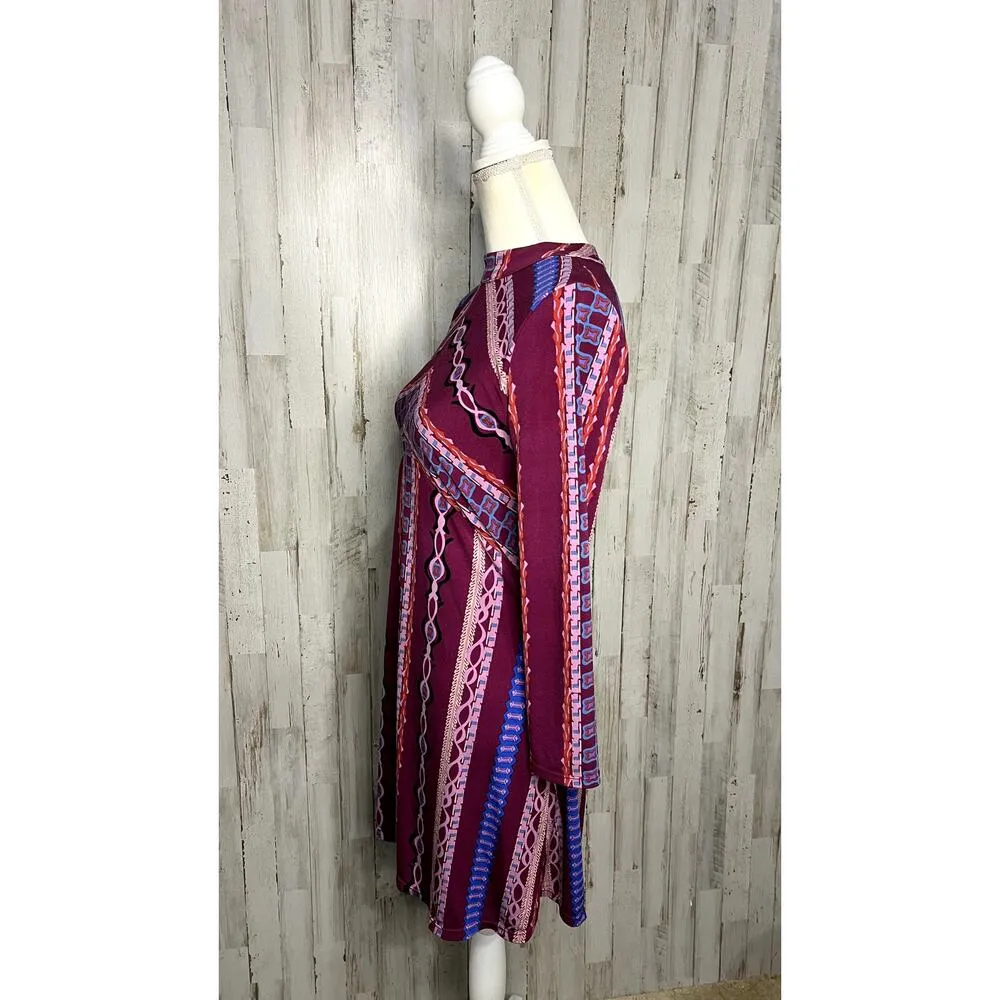 Free People Women's Small‎ Purple Geometric Long Sleeve Mini Dress - Image 6