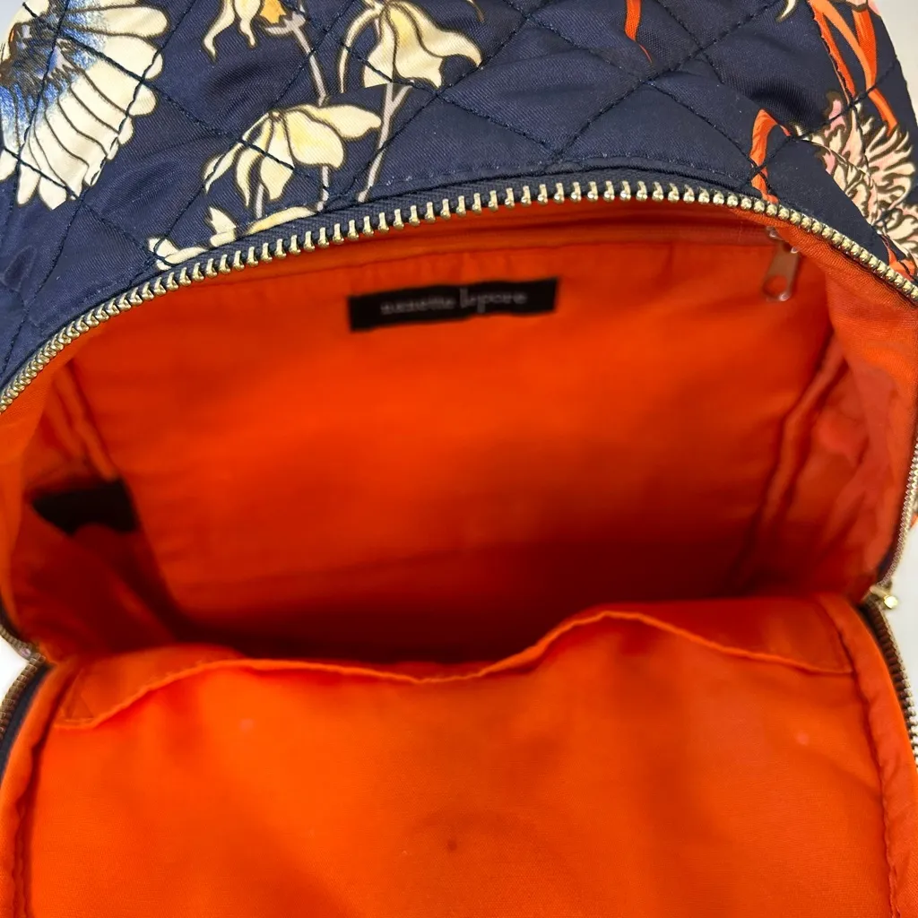 Nanette Lepore navy blue and floral pattern  quilted mini backpack zip closure - Image 7