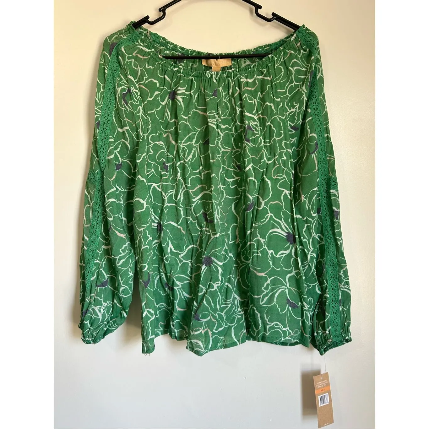 NEW Hope and Harlow Women's Floral Green Crochet Off Shoulder Blouse sz S Beachy - Image 2