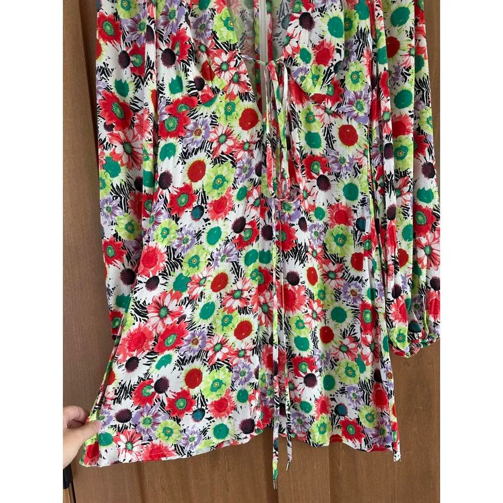 NWT AFRM Caprice Long Sleeve Mini Dress in Summer Daisy Bouquet Women’s size XS​ Red - Image 12