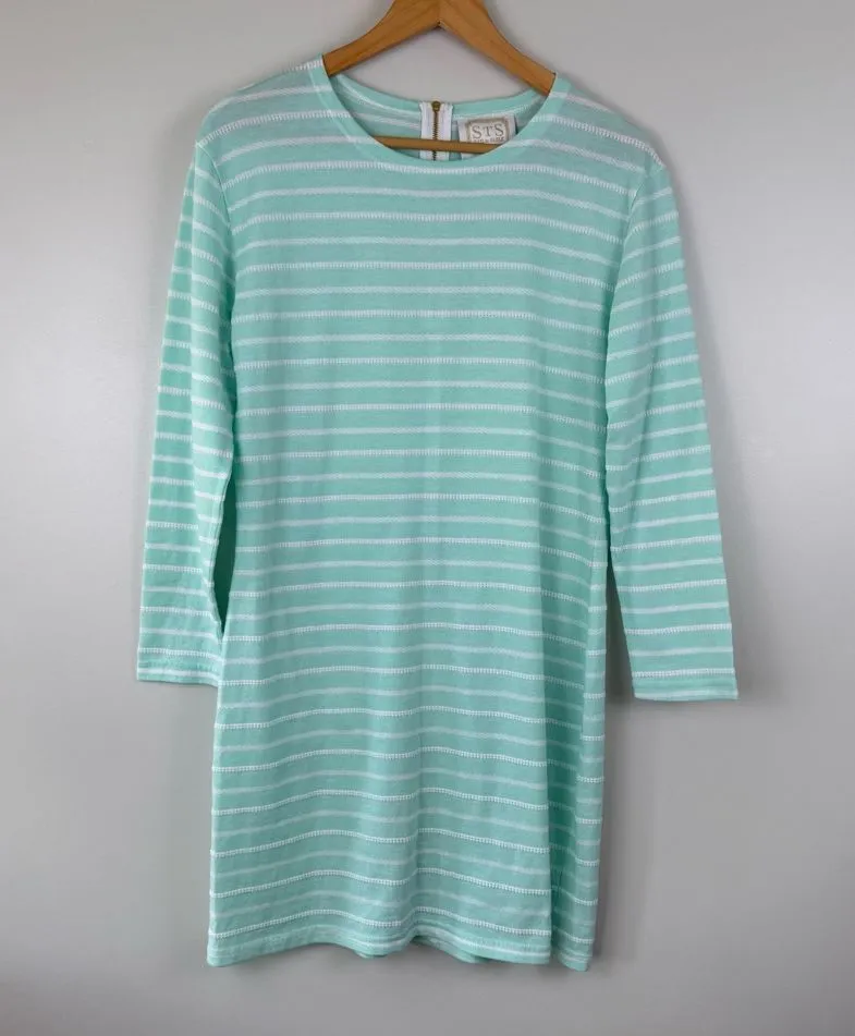 SAIL TO SABLE Mint & White Stripe Long Sleeve Sweatshirt Dress Size Medium - Image 1