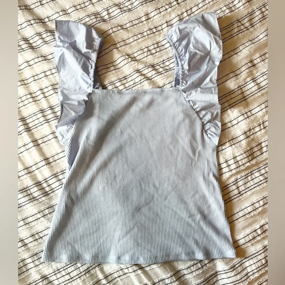 BRAND NEW  Mixed Media Ruffle Sleeve Ribbed Top Size XL - Image 8