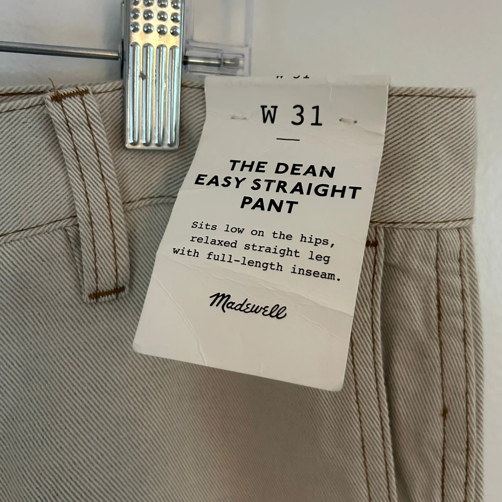 Madewell The Dean Easy Straight Leg Cuffed Cotton Linen Blend Pants Bone 31 New - Image 9