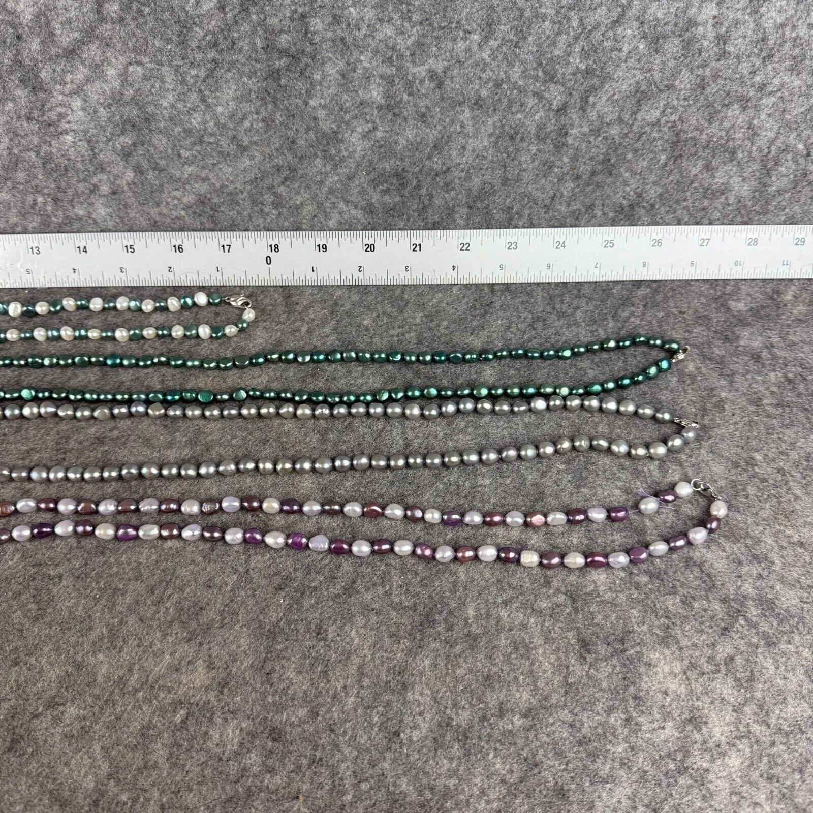 Lot of 4 long Freshwater Pearl Jewel Tone Beads Necklaces‎ Silver Green Purple - Image 3