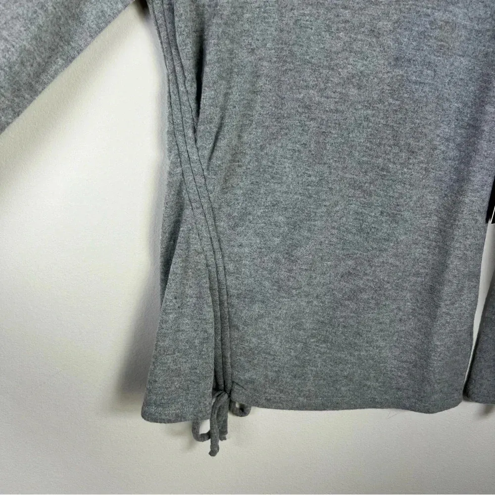 Lulus Womens Cinch Side Shirt Gray Long Sleeve Blouse Stretch Soft Bow Small NWT - Image 6