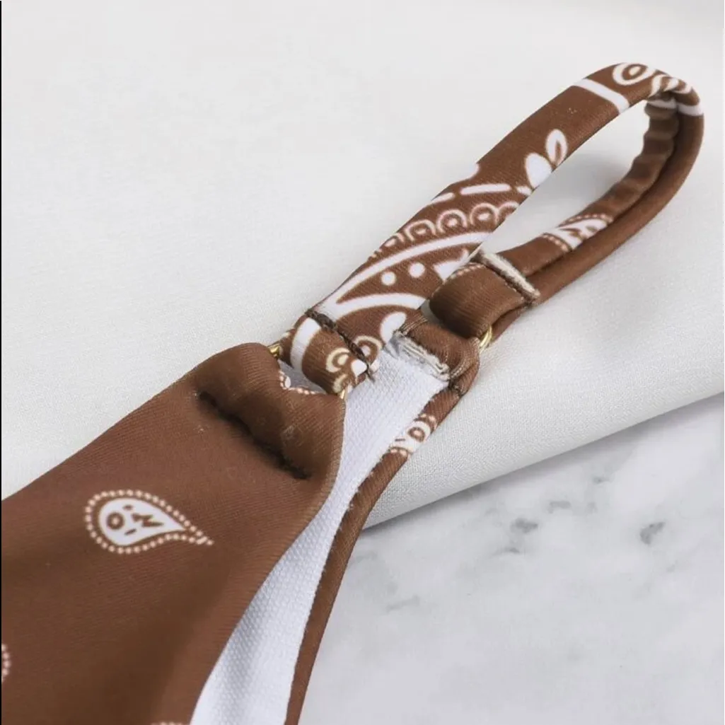 Boho Style Paisley Print Bathing Suit Bottom, NWT Brown Size M - Image 4