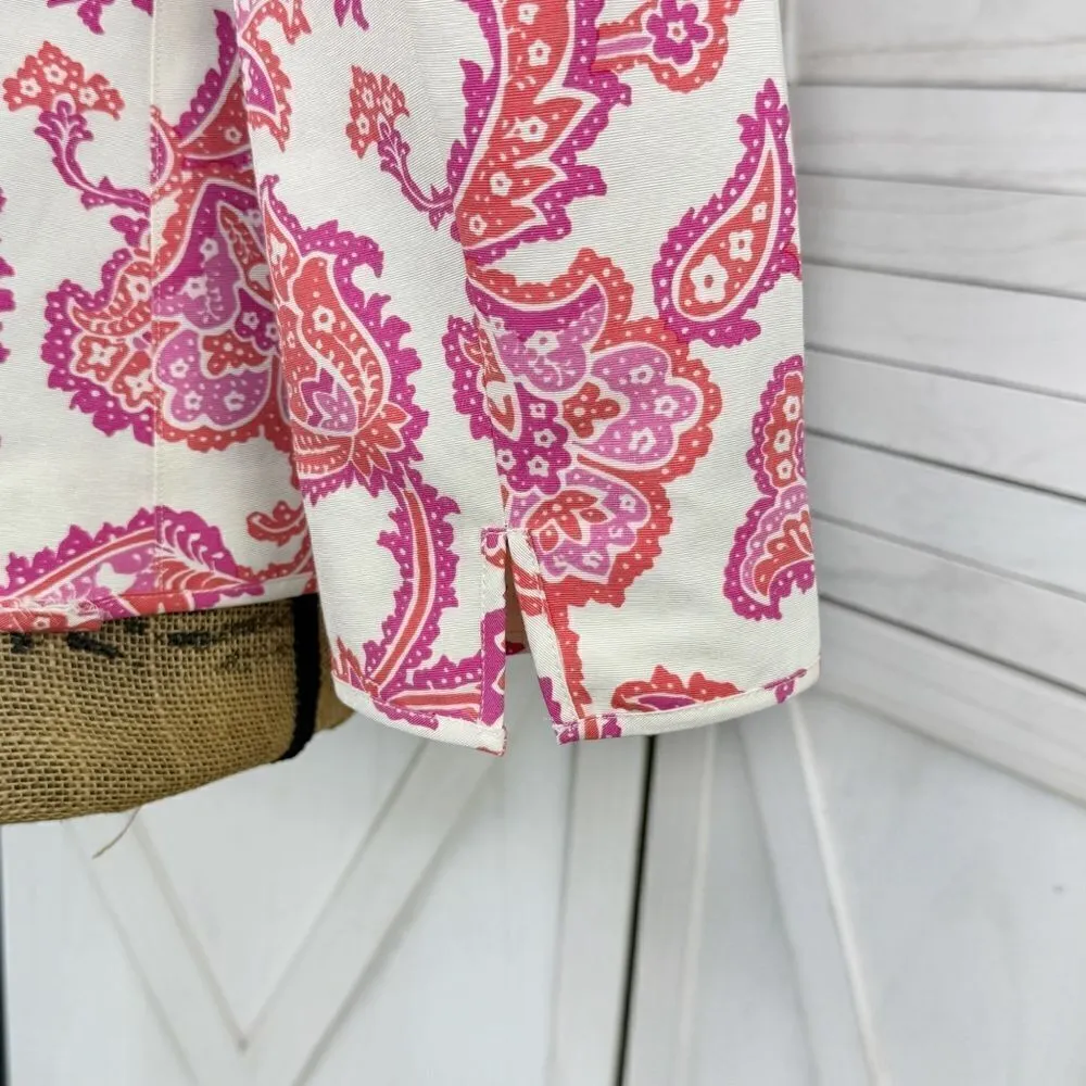 Sigrid Olsen Floral Damask Cotton Silk Blazer Jacket Cream Pink 4 Snap Front - Image 7