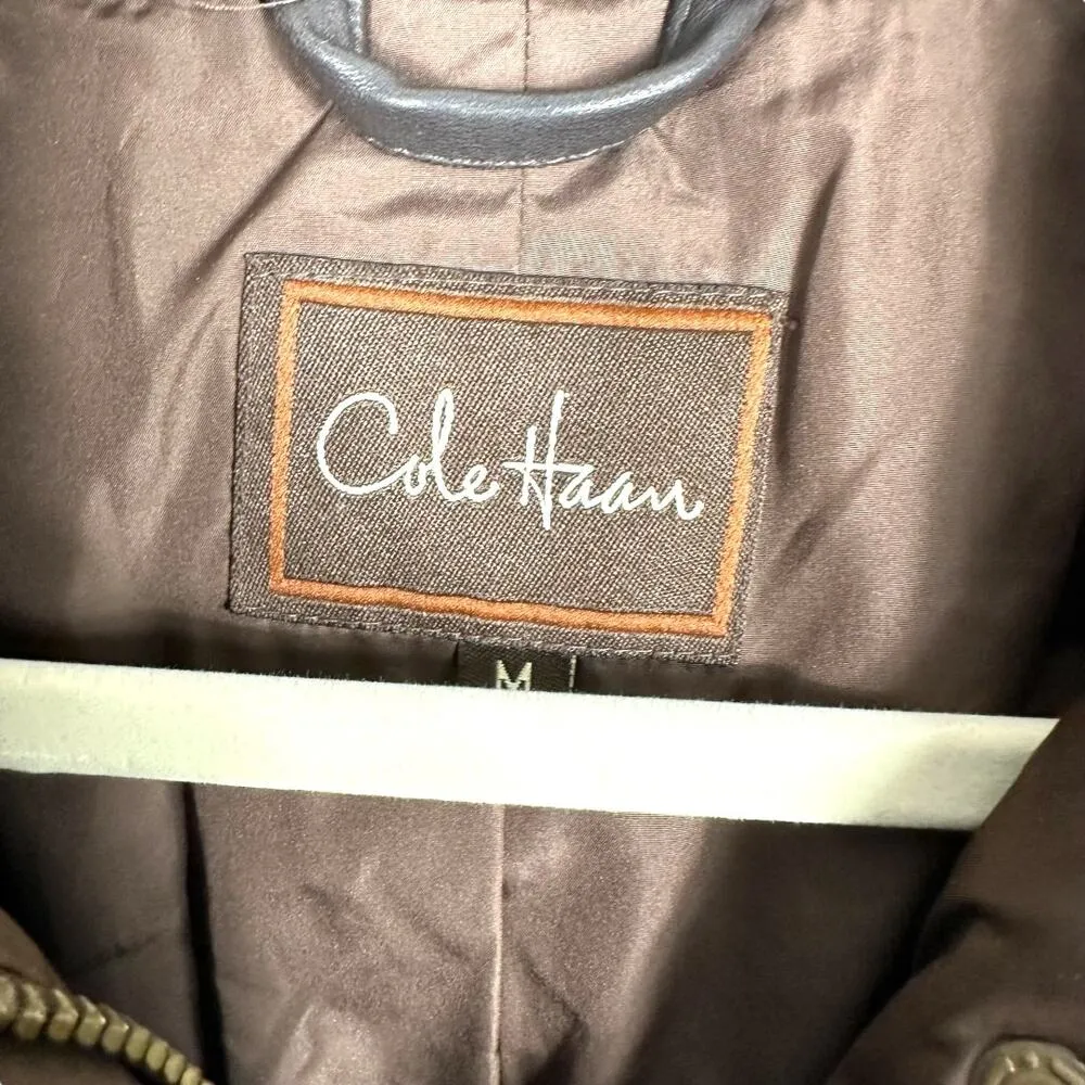Cole Haan Brown Quilted Belted Coat Medium - Image 3