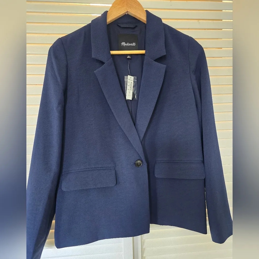 Madewell The Dorset Crop Blazer Easygoing Crepe Navy Women Size XS  NL234 - Image 5