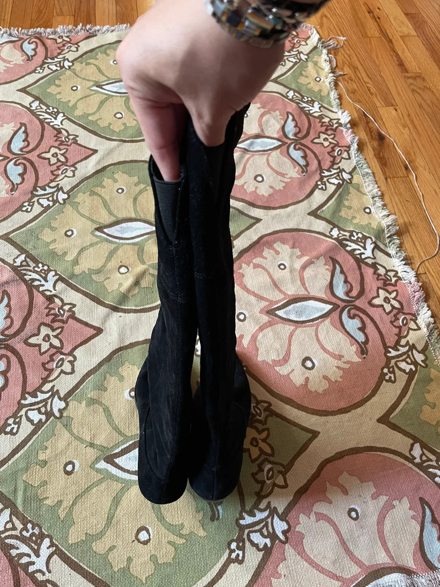 LTD OSHI SUEDE OVER-THE-KNEE BOOT Western Whimsygoth riding rockstar festival  OTK Tall Black Suede Zip chunky block heeled - Image 4