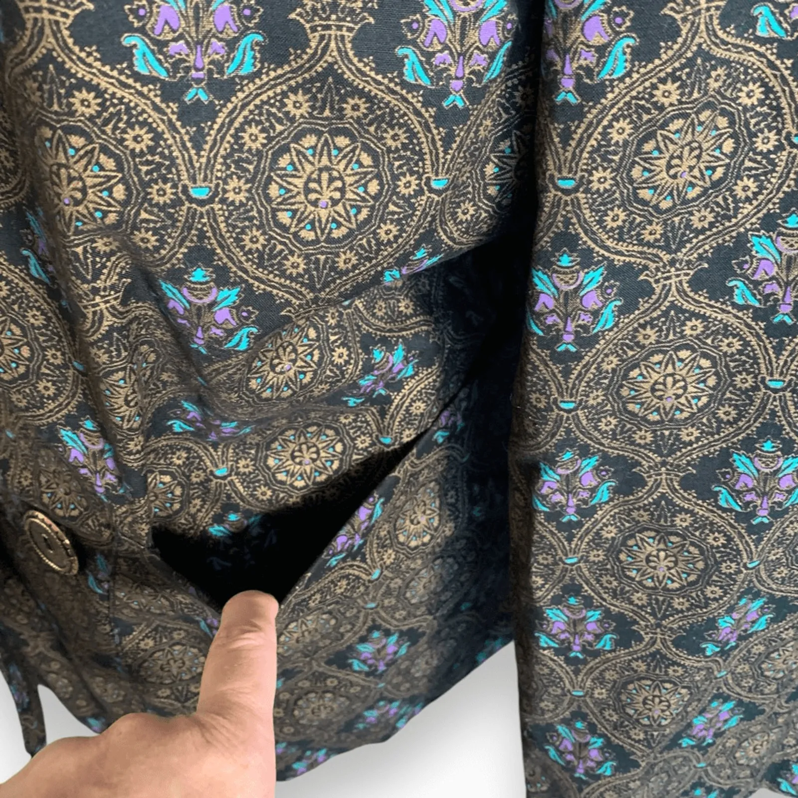Vintage 90s All That Jazz Brocade Jacquard Blazer Metallic Statement Jacket Black Size M - Image 7