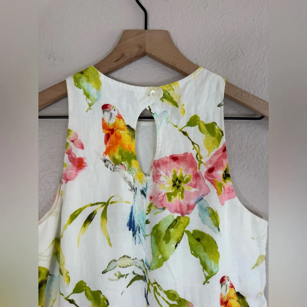 Tommy Bahama Linen Parrot Tropical Floral Resort Shift Dress XXS $80 - Image 7