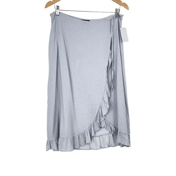 Originality‎ Womens Blue Fairy Core Ruffle Size Zip Faux Wrap Rayon Skirt XL - Image 10