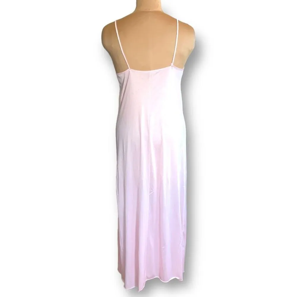 Vintage 60s Slipdress Chemise Nightgown Pastel Pink Nylon Sleeveless Lace Dress Size M - Image 9