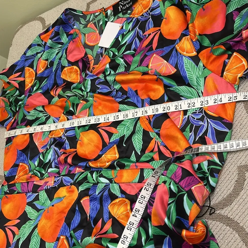 Nina Parker Oranges/ Blue floral Long Sleeve Satin Romper removable belt size 3X Orange - Image 9