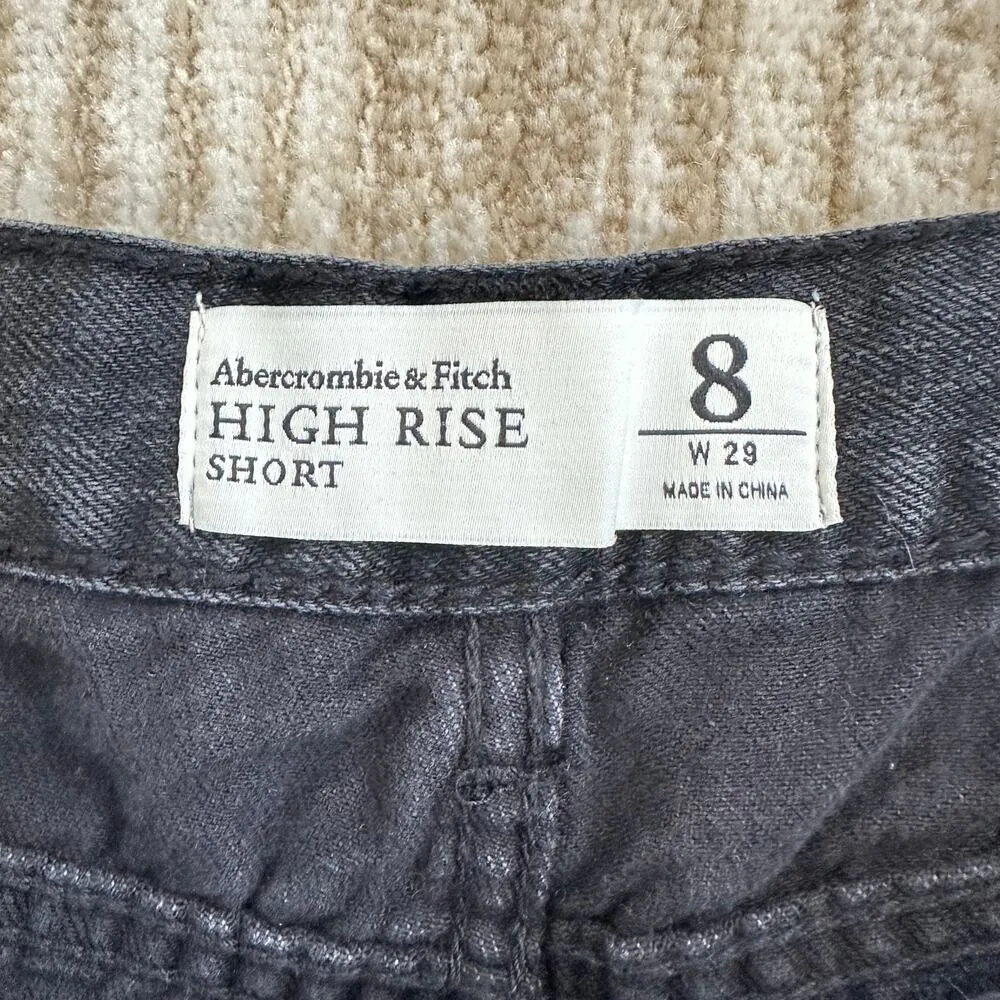 Abercrombie & Fitch Black Ripped Distressed Fringe High Rise Denim Shorts Sz 8 - Image 3