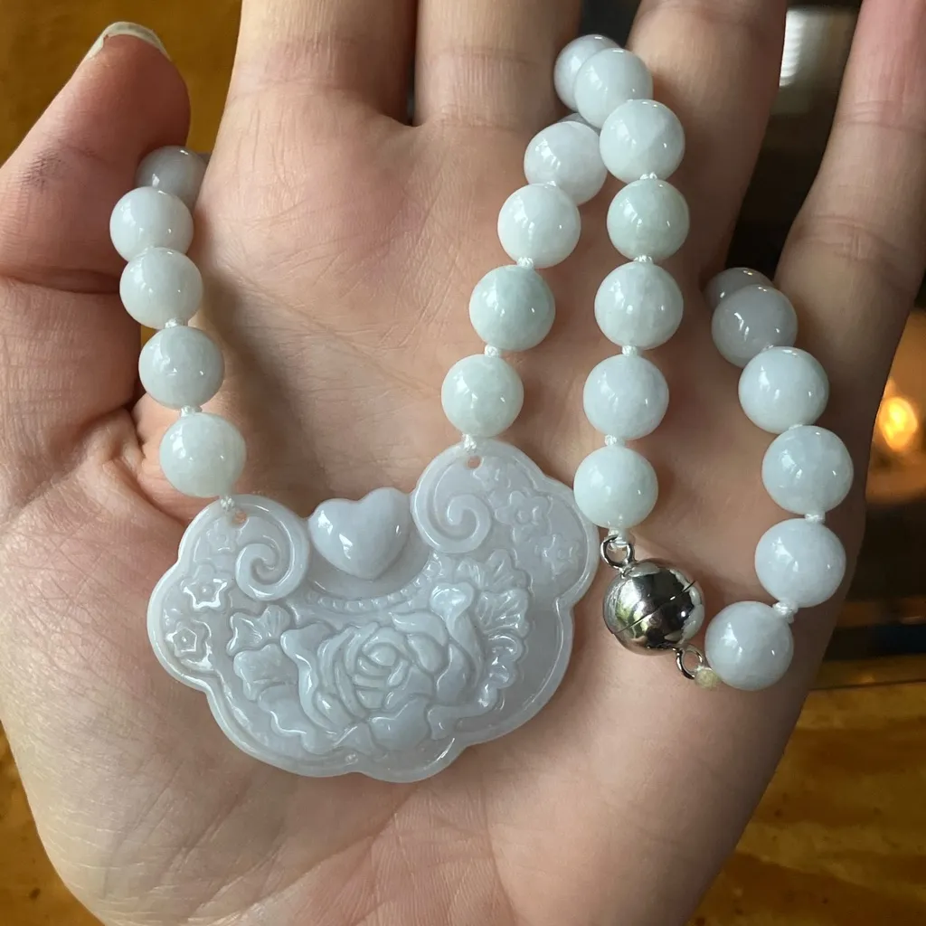 Natural Jade Carved Rose Necklace - Image 9