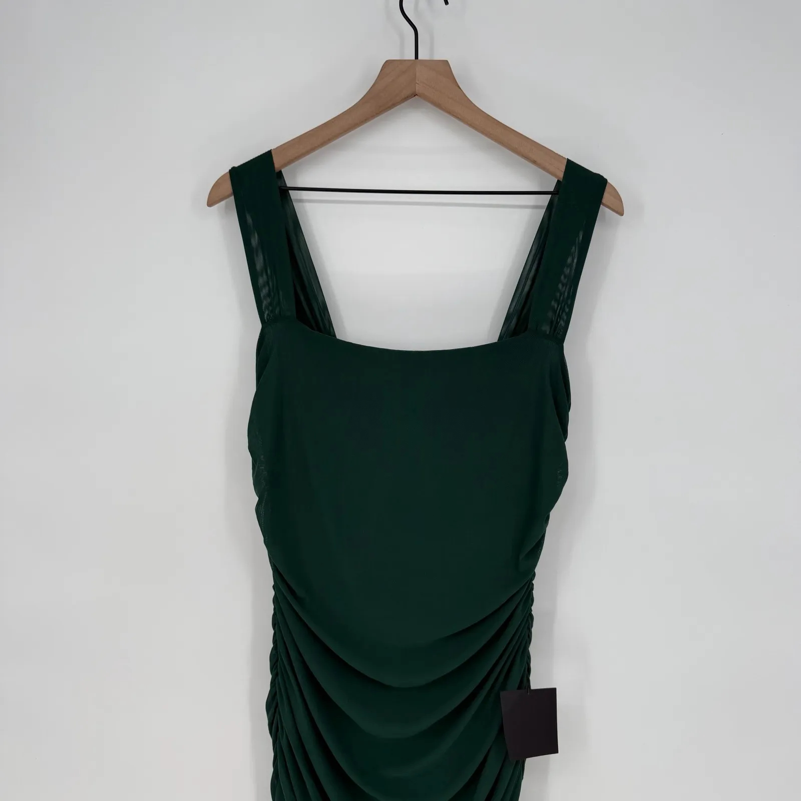 Lulus Amazing Presence Dark Green Mesh Ruched Column Maxi Dress Size XL - Image 5