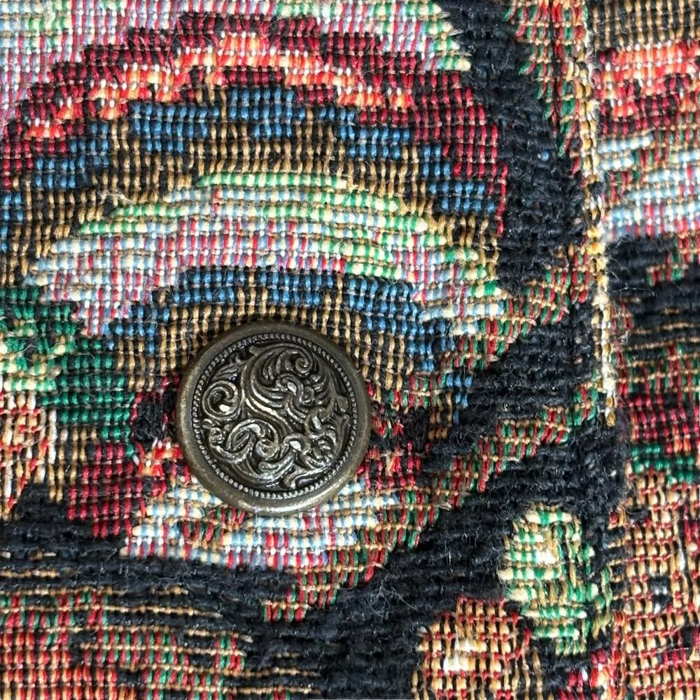 Vintage Karen Scott Tapestry Vest Circus Toys Bears Americana Vneck Size Medium Brown - Image 10