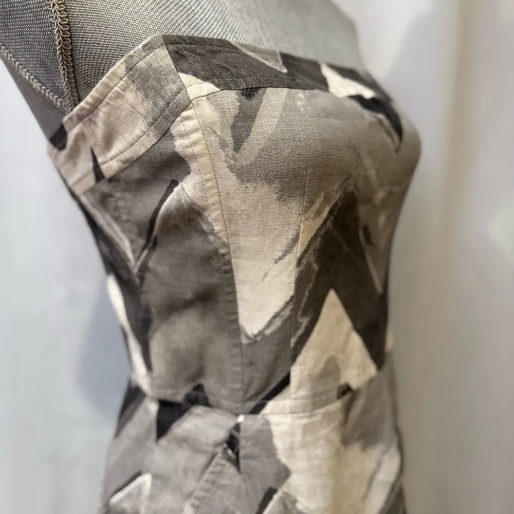 Banana Republic Gray Chevon Zigzag Linen Strapless Dress, Sz 4 - Image 7