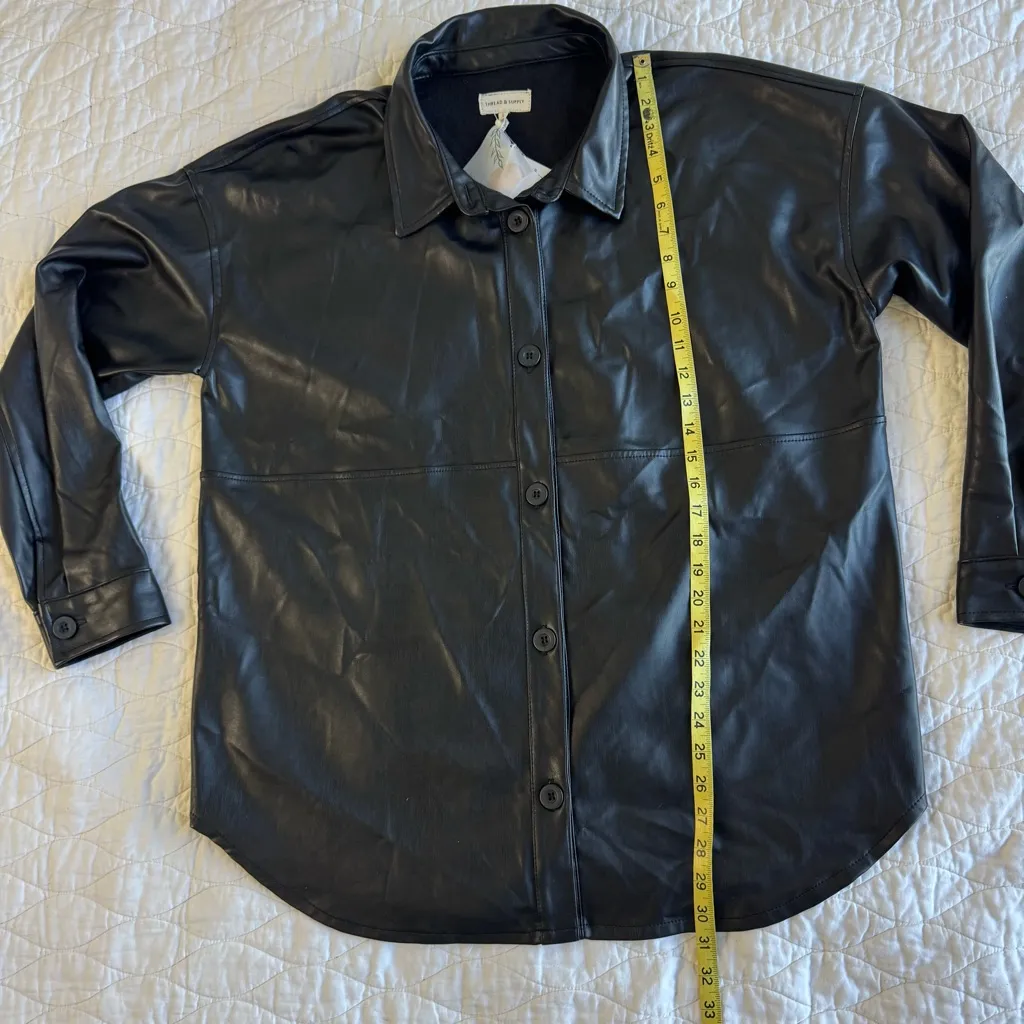 Thread & Supply Vegan Leather Womens Shacket Size L Shirt Jacket Classic Moto Black Size L - Image 9