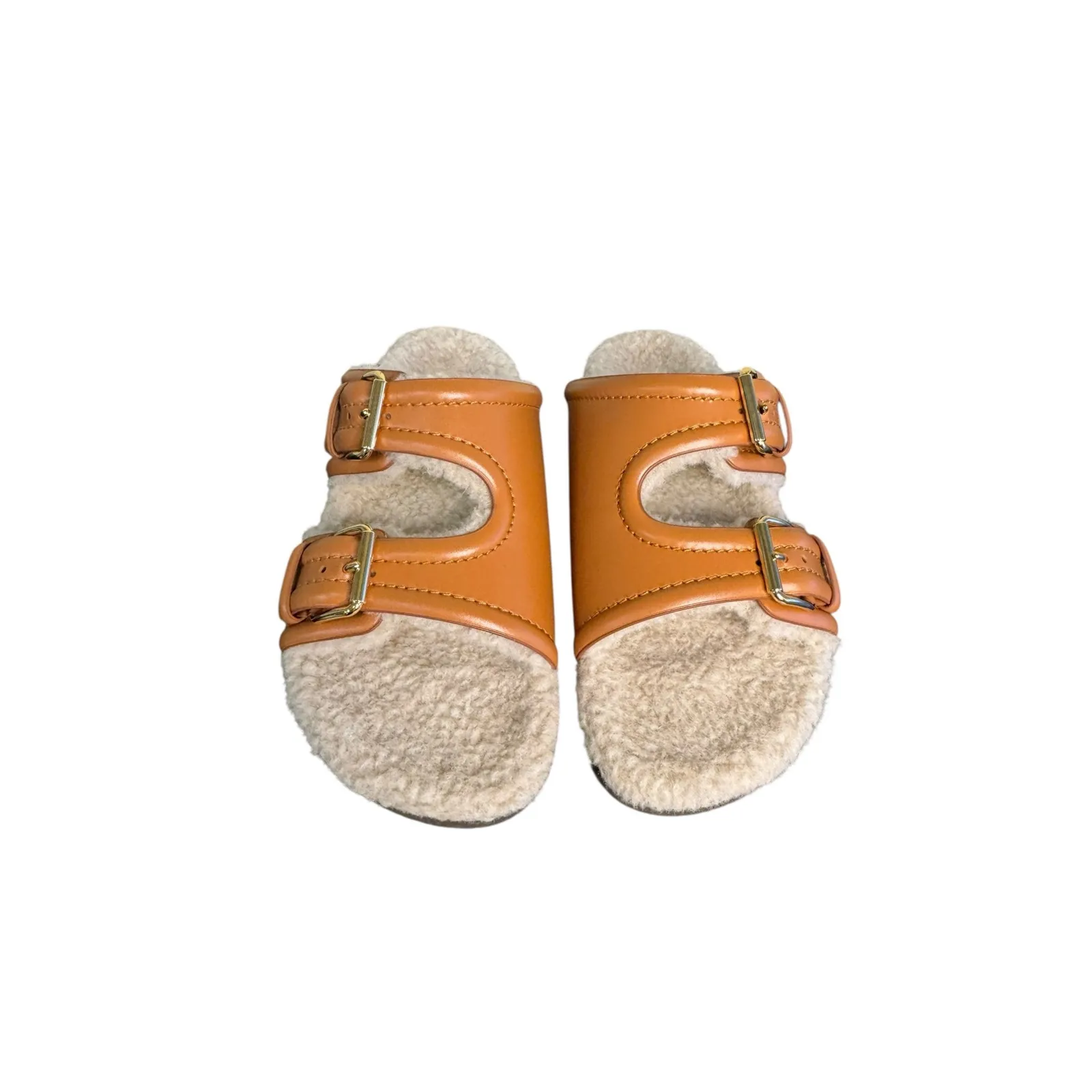 Valentino NIB Fussfriend Shearling Lined Leather Sandals in Brown Size 39.5 - Image 3