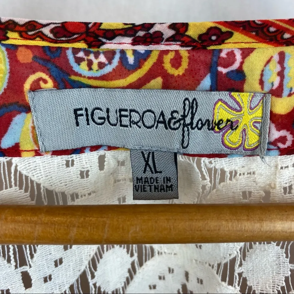 Fig & Flower Red Floral Print Peasant Boho Long Sleeve Blouse Top XL - Image 5