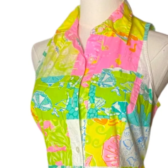 From 90s Vintage Lilly Pulitzer Lilly Vibrante Patchwork Sleeveless Shirtdress
4 - Image 5