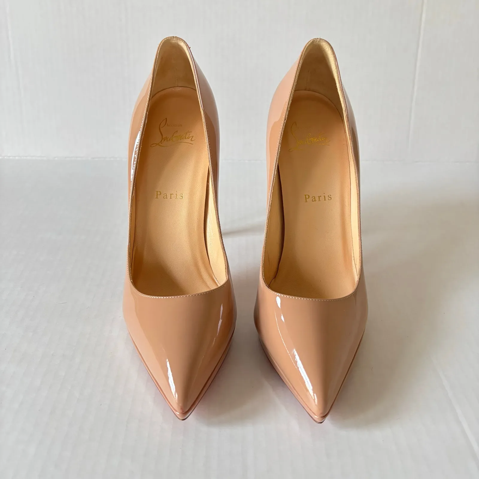 Christian Louboutin Pigalle Plato 100 Patent Leather High Heel Pump Nude Size 38 - Image 3