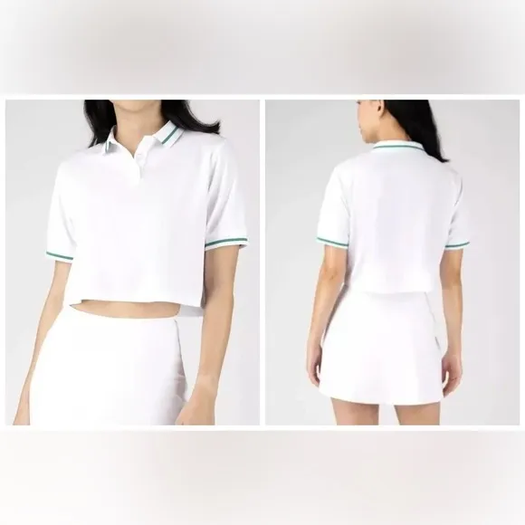 90 Degrees by Reflex UPF 50 Womens White Pique Tennis Polo Crop Tee Sz.XS - Image 2