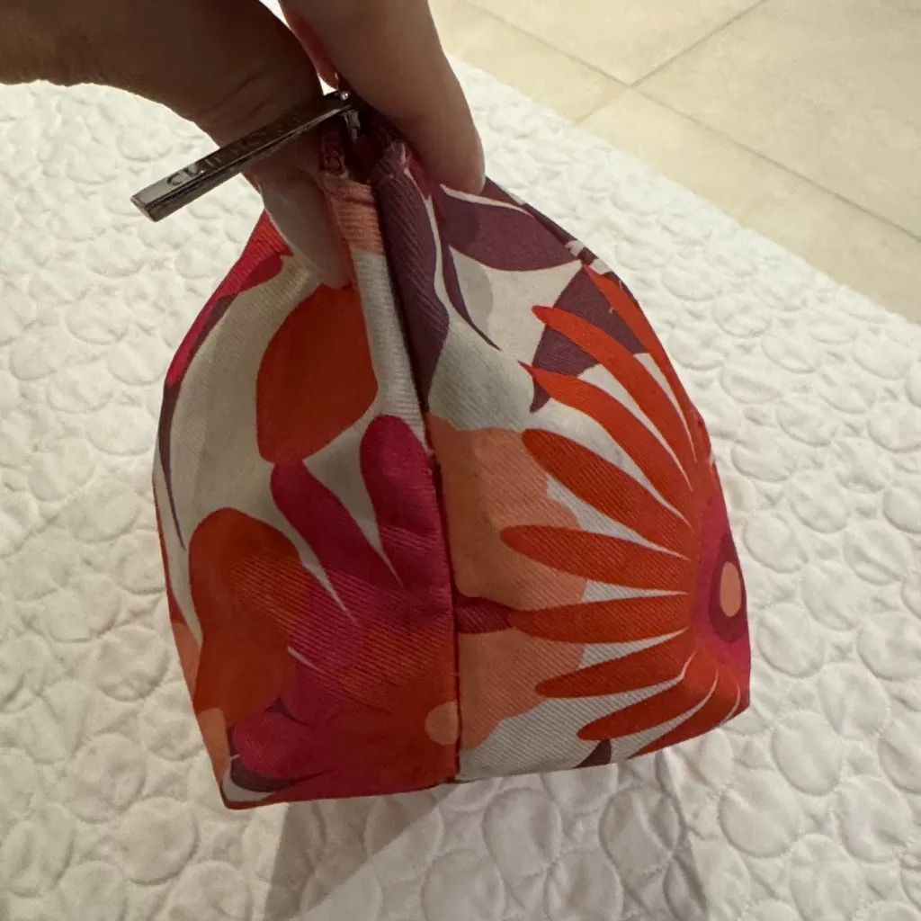 Clinique Floral Pink and Orange Women's toiletries makeup bag - Image 4