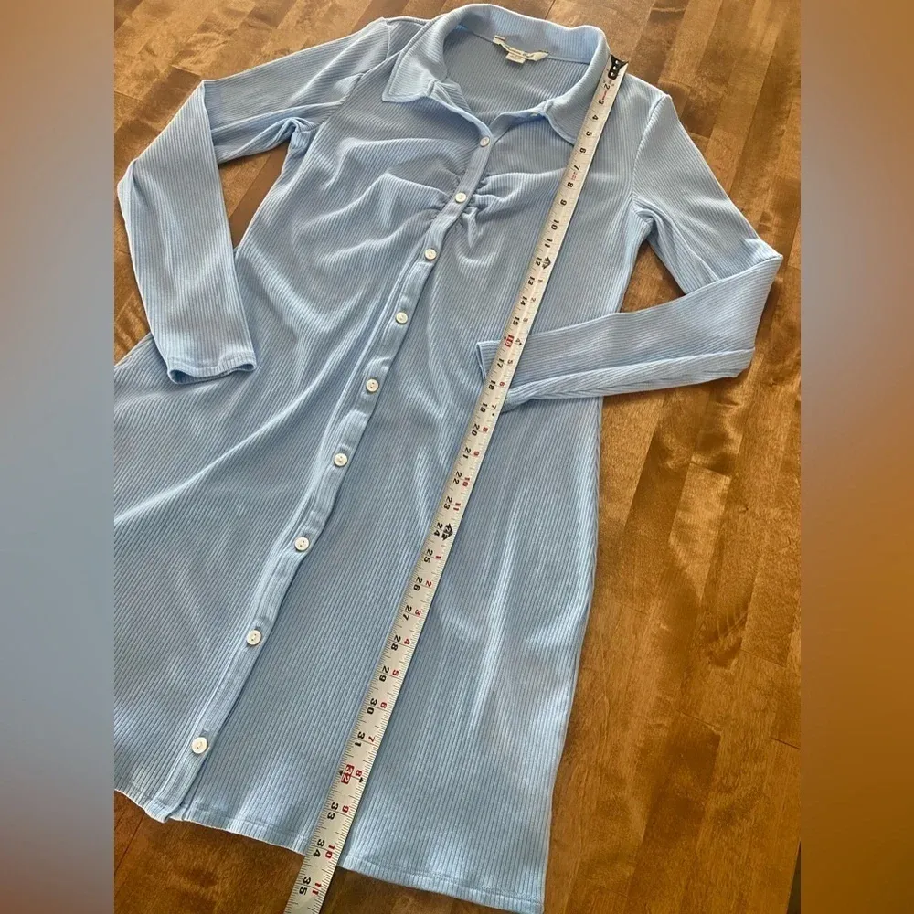 AMERICAN EAGLE Ribbed Knit Long Sleeve Midi Button‎ Up Dress Baby Blue XL - Image 5
