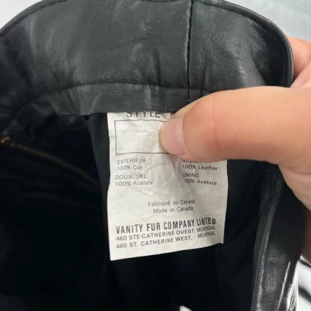 Vintage Vanity Fur Co Women's Leather Flat Front Mini Pencil Skirt Black Size 9 - Image 5