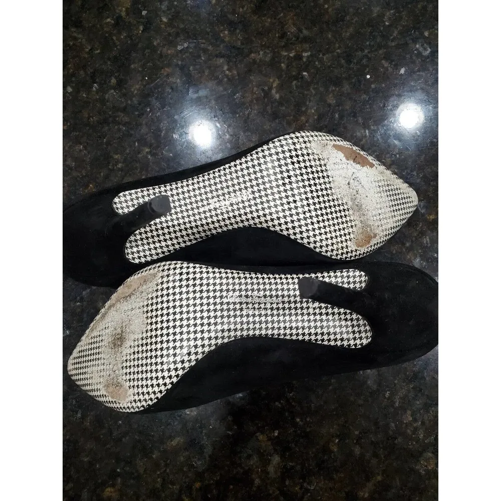 Salvatore Ferragamo Women's Black & Gold Toe More Suede Chain Cap-Toe Pumps 10 - Image 12