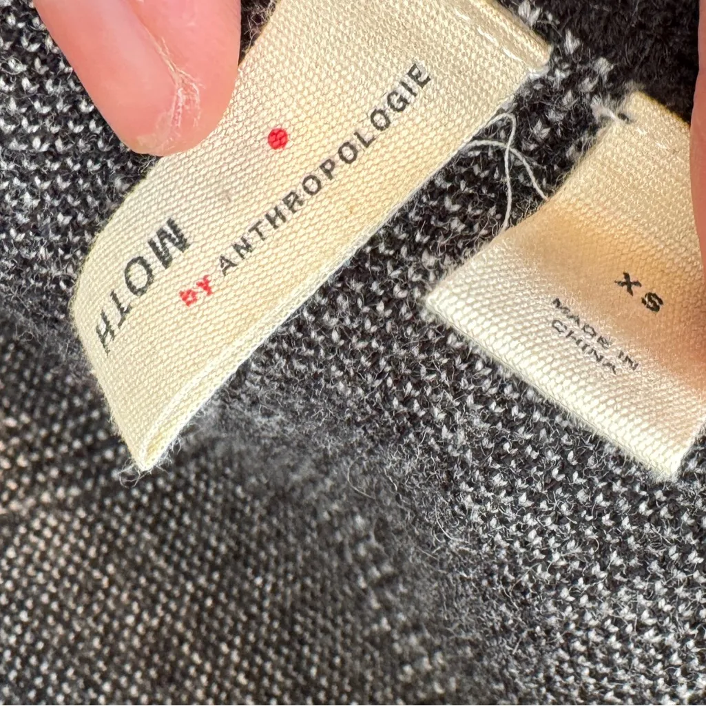 ANTHROPOLOGIE x MOTH Windowpant Plaid Sweater Blazer Black white nwot - Image 8