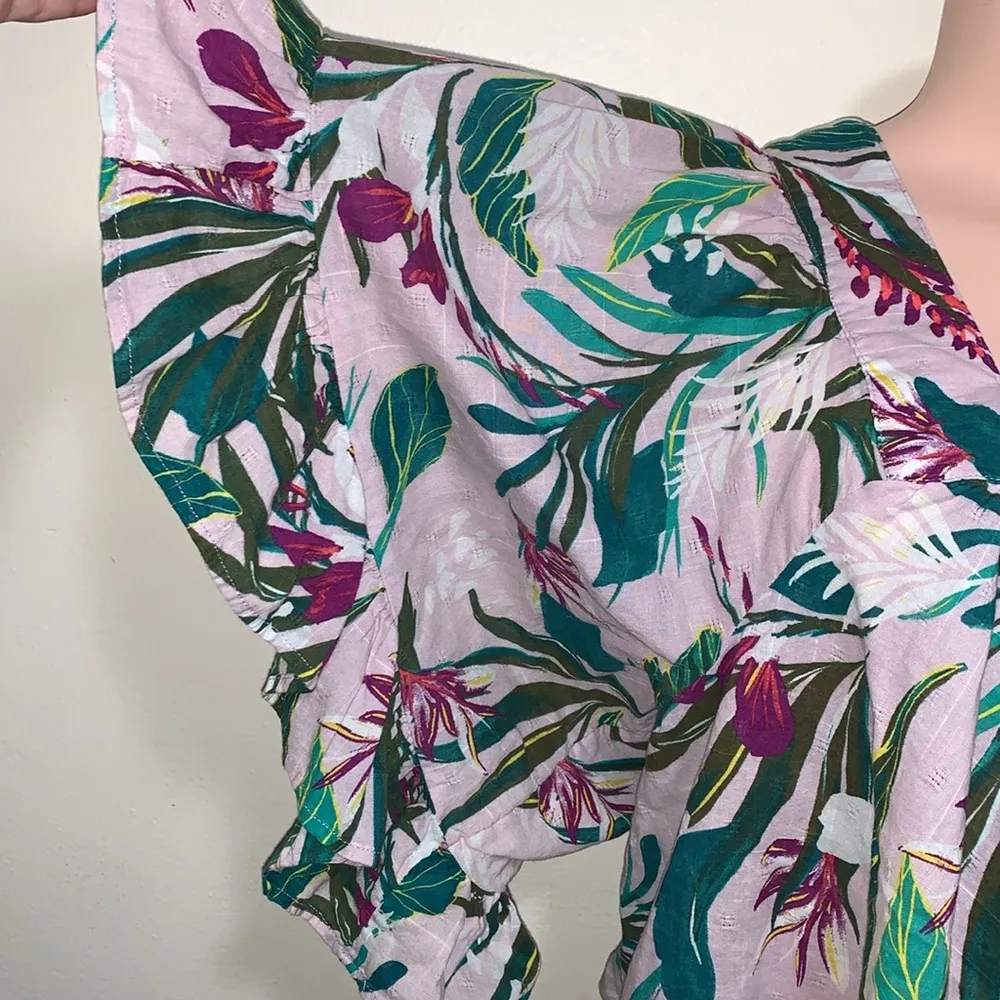 Terra & Sky woman floral tropical blouse plus size 2X flutter sleeves - Image 2