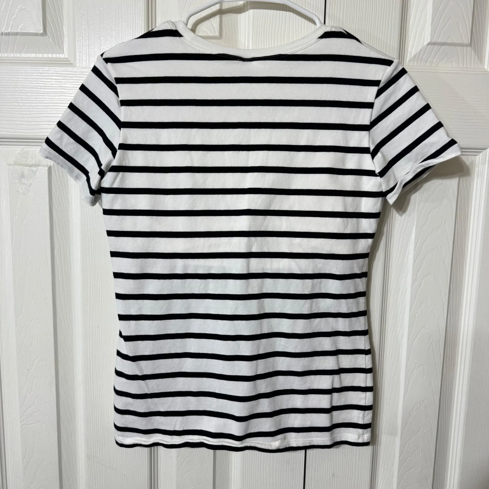 Uniqlo Striped Bra Tee Shirt Women Size L Black White Cotton Spandex OLDSTOCK - Image 7