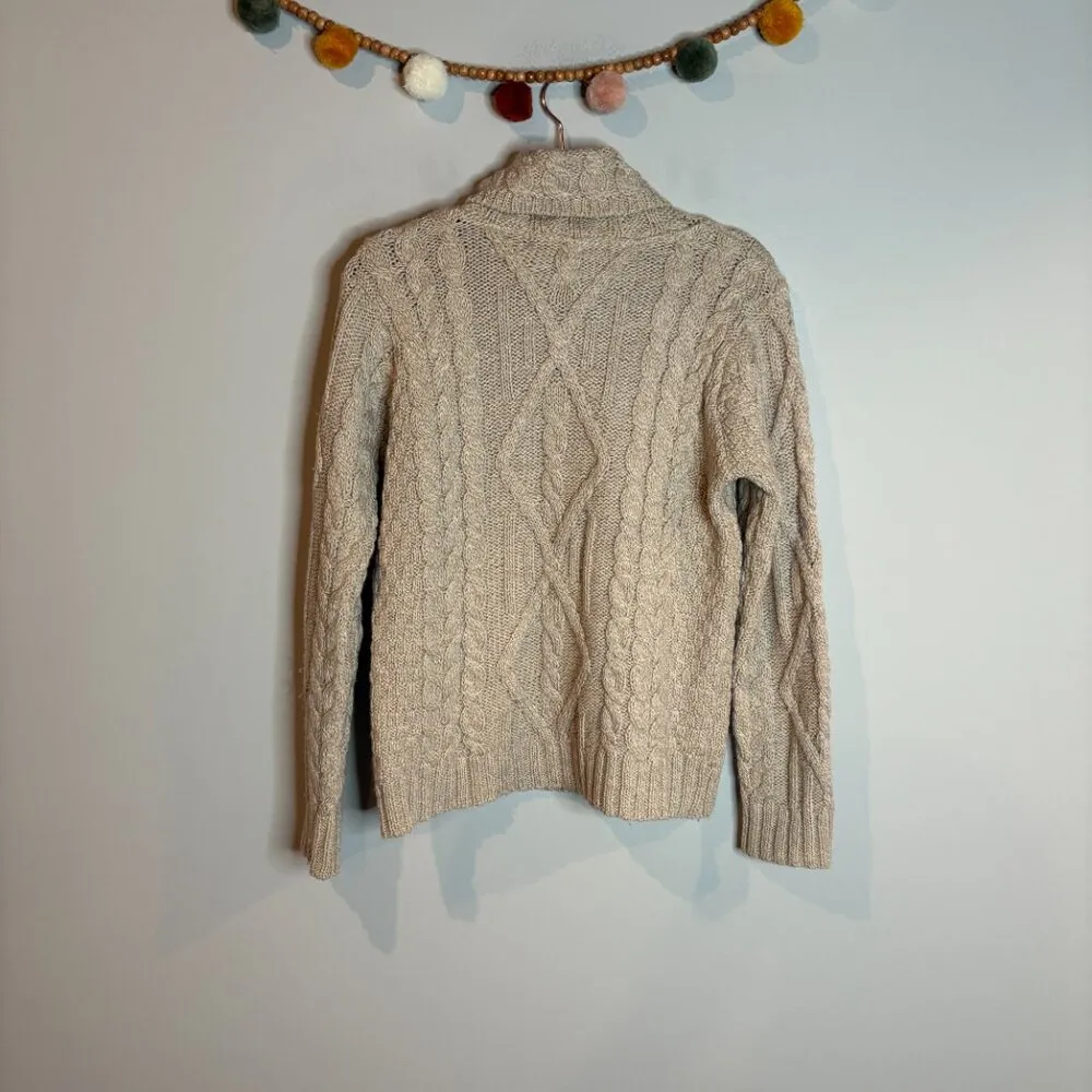 Inis Crafts Irish Merino Wool tan cable knit turtleneck sweater - Image 4