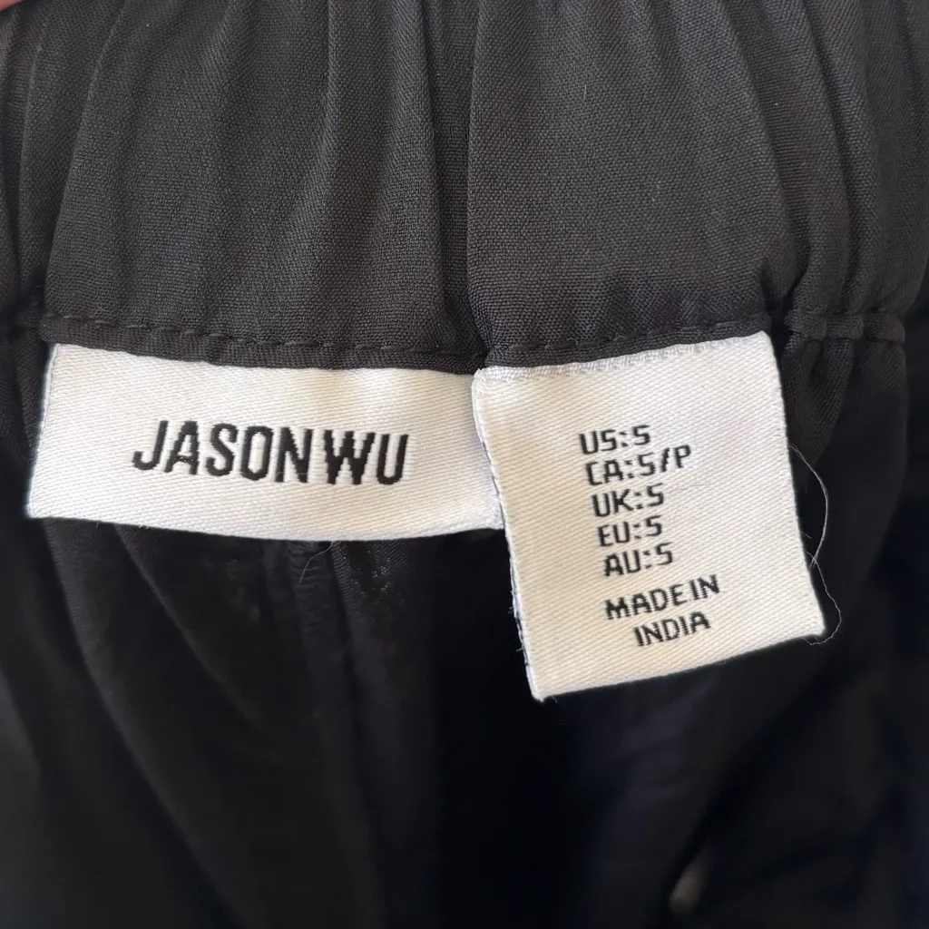 Jason Wu Black Wide Leg Straight Pant White Stripe Satin Flowy Track Pant Sporty - Image 10