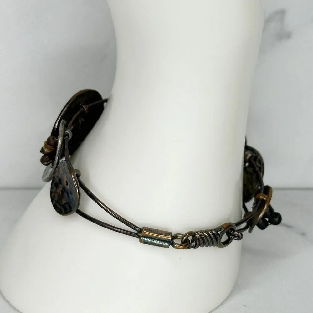 Chico's  Hammered Metal Rustic Boho Bangle Bracelet - Image 6