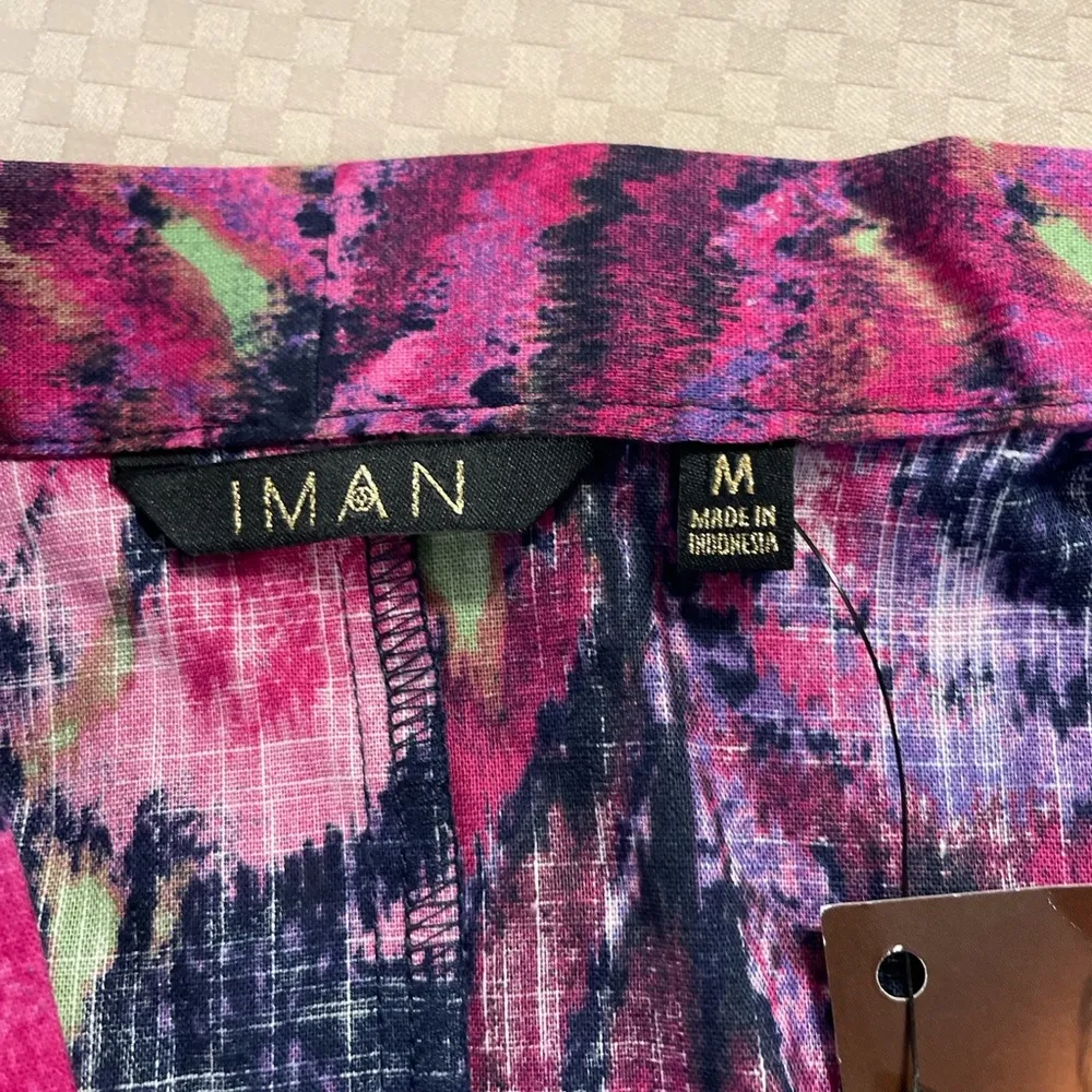 Iman Global Chic jewel tone floral print short sleeve open topper shacket. Sz M. Size M - Image 4