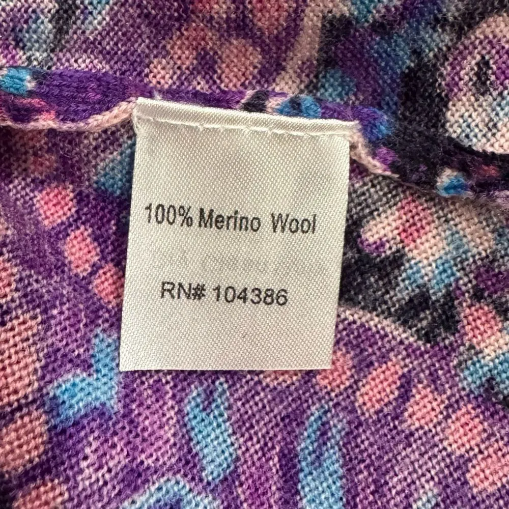 Garnet Hill Paisley Purple Lightweight Cardigan Sweater Women’s Large - Image 3