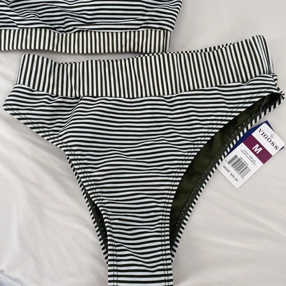 Vigoss Striped Two Piece Bikini Swimsuit New with tags Size Medium - Image 3