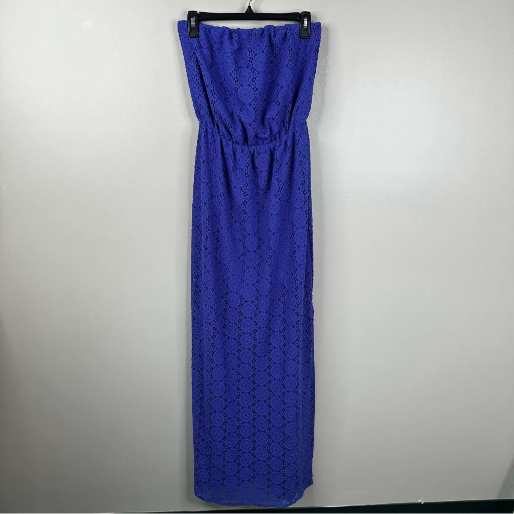 NEW Lilly Pulitzer Emmett Maxi Dress Womens M Iris Blue Lace Strapless - Image 9