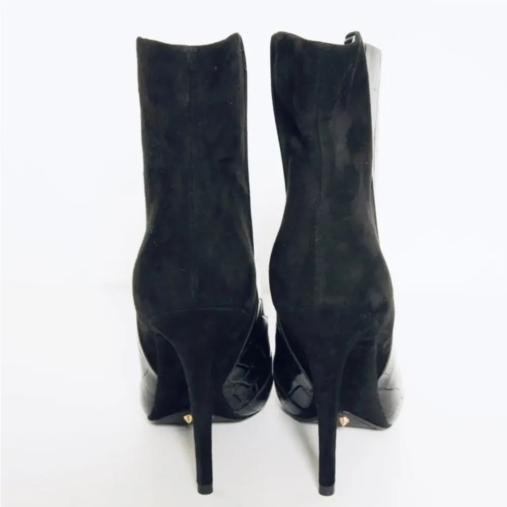 BRIAN ATWOOD Black Suede Embossed Croc Leather Pointed Toe Heel ankle Bootie - Image 3