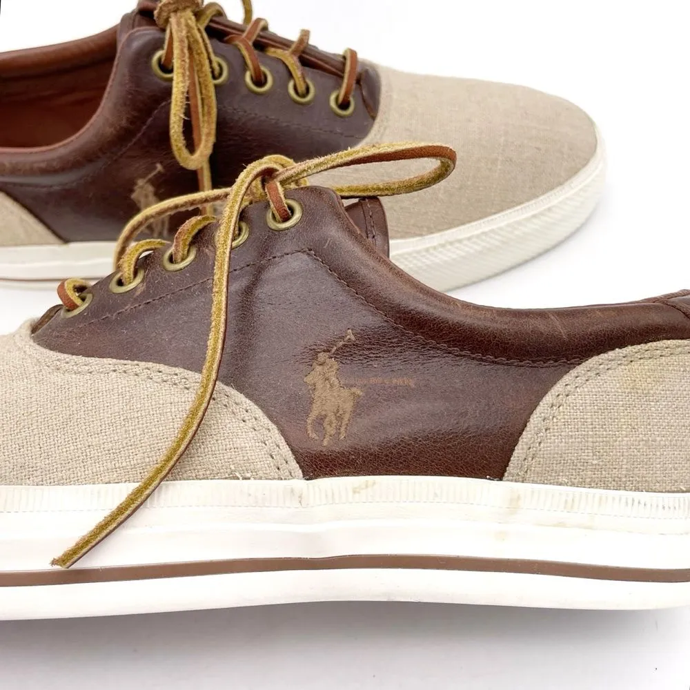 Polo Ralph Lauren Vaughn Saddle Shoes Mens Size 9 Linen Leather Low Top Sneakers - Image 3